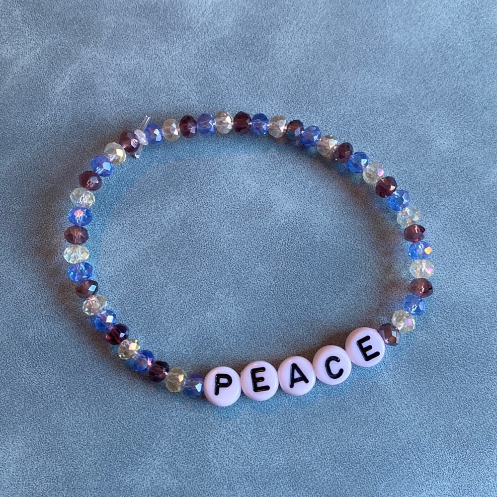 Bracelet | Handmade “PEACE” Glass Beads Stretch Bracelet